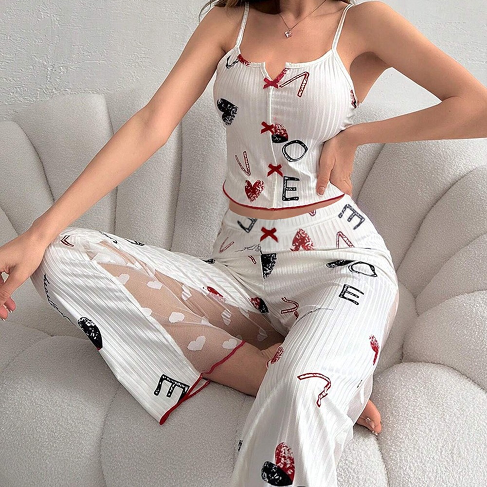 Womens Sleepwear Set with Elegant Mesh Stitching and Distinctive Print Patterns - Picture 27 of 29