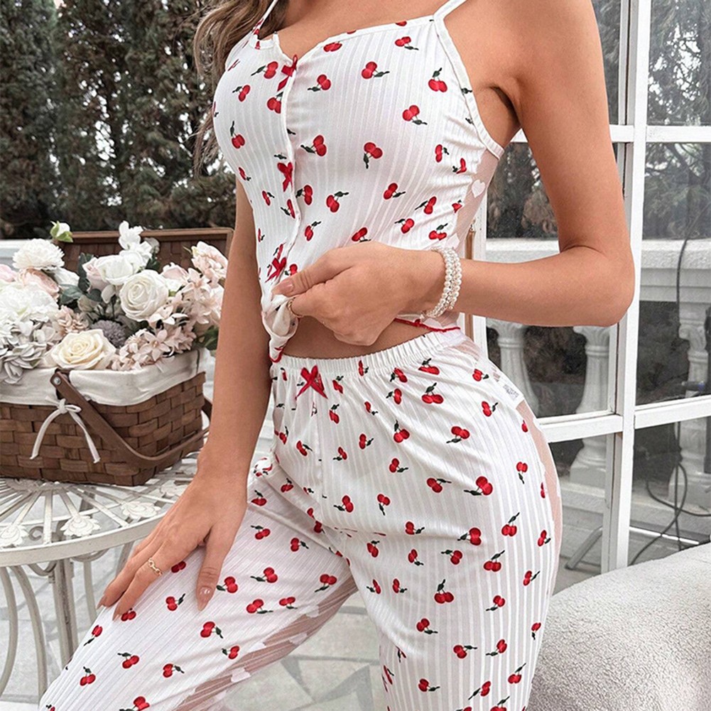 Womens Sleepwear Set with Elegant Mesh Stitching and Distinctive Print Patterns - Picture 15 of 29