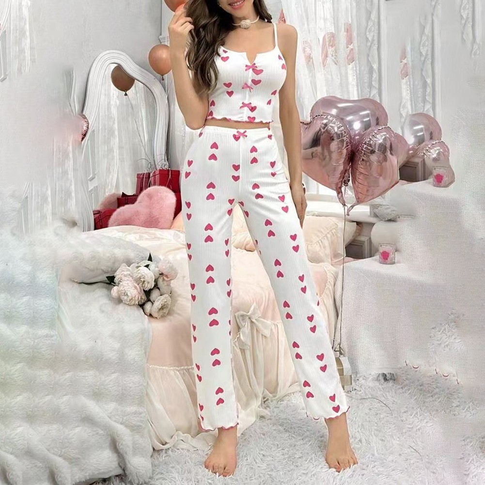 Womens Sleepwear Set with Elegant Mesh Stitching and Distinctive Print Patterns - Picture 19 of 29