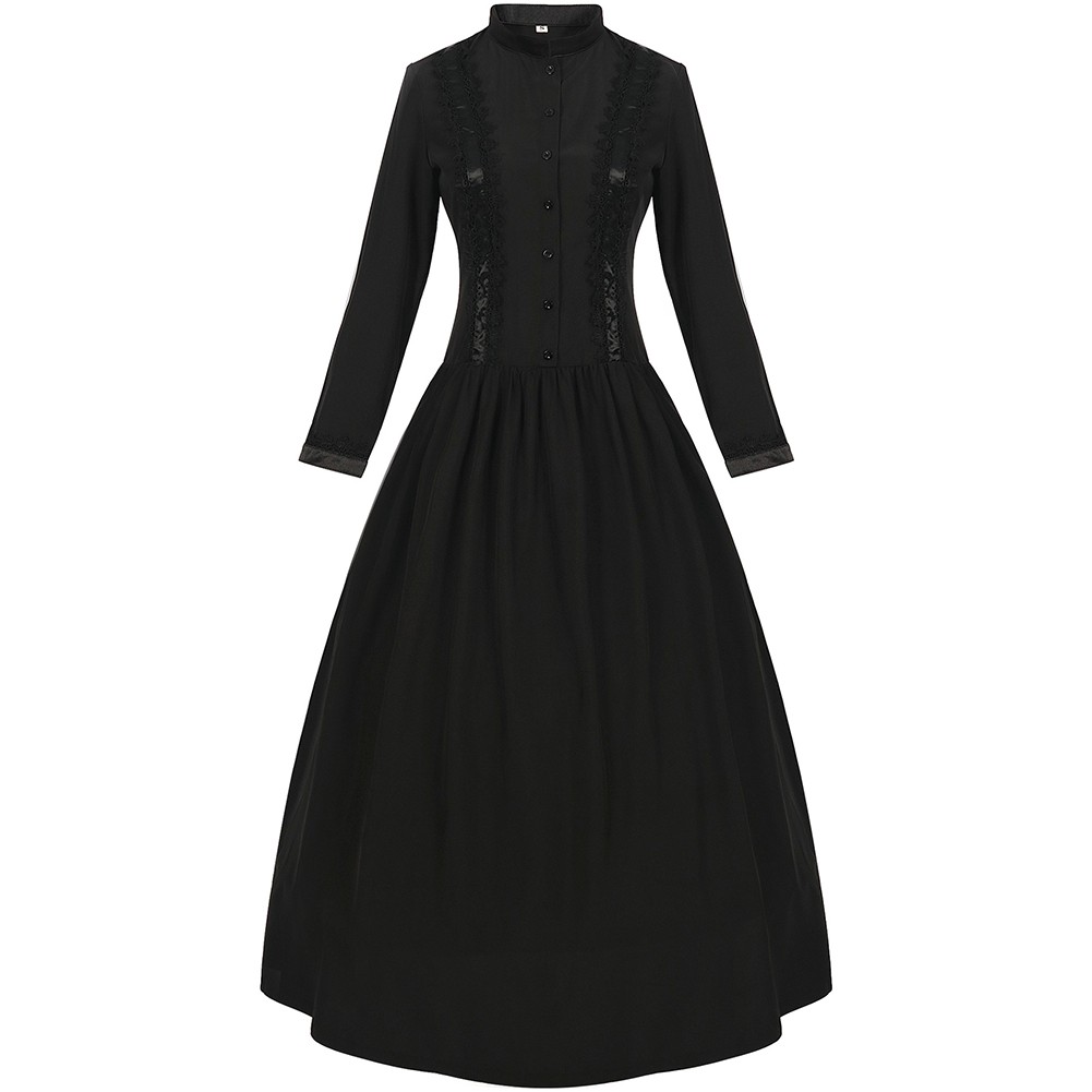 Lace Detail Women's Gothic Dress Ideal for Medieval Festivals and Events - Picture 13 of 19