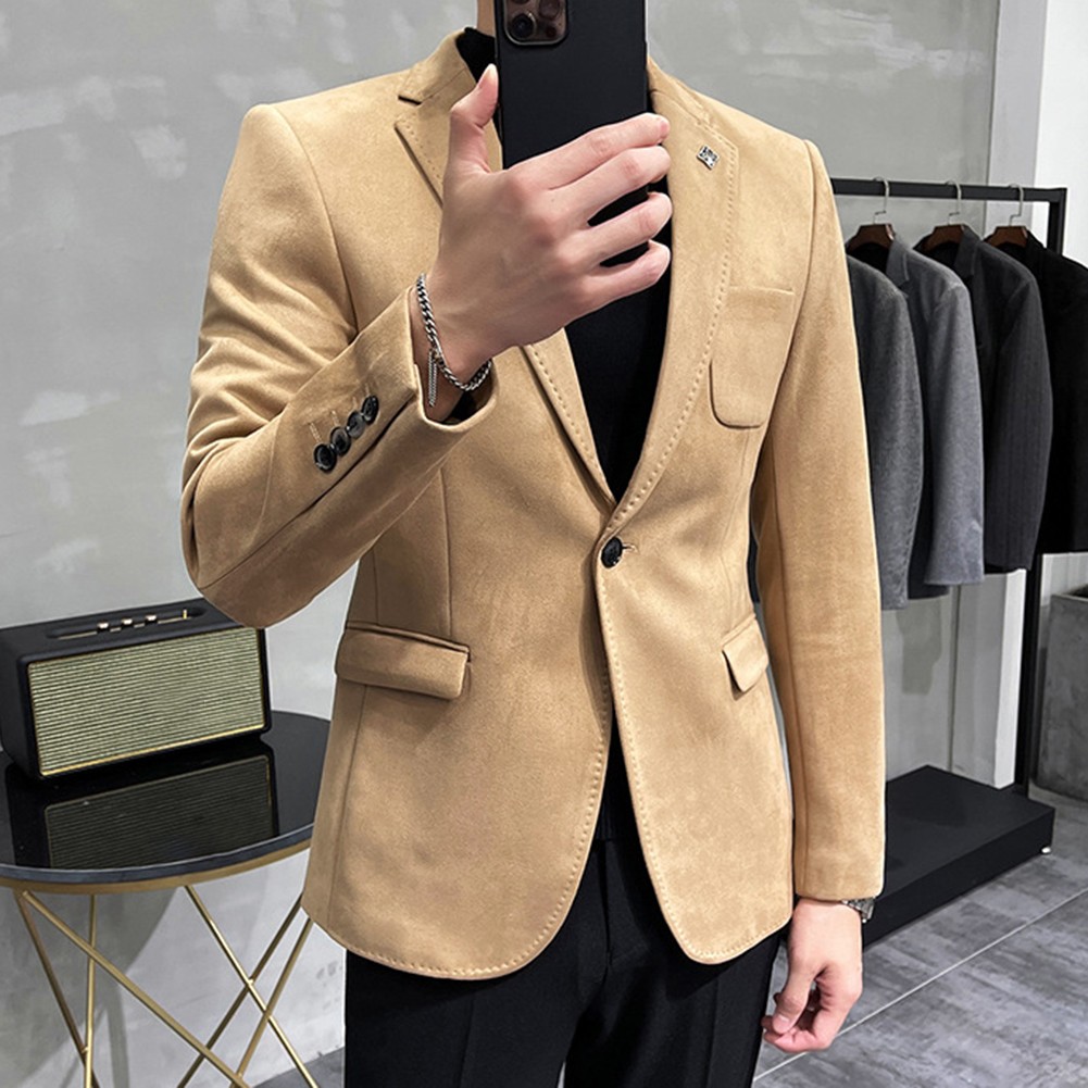 Stylish Men's Suede Blazer Casual Single Button Jacket for Spring and Autumn - Picture 13 of 54