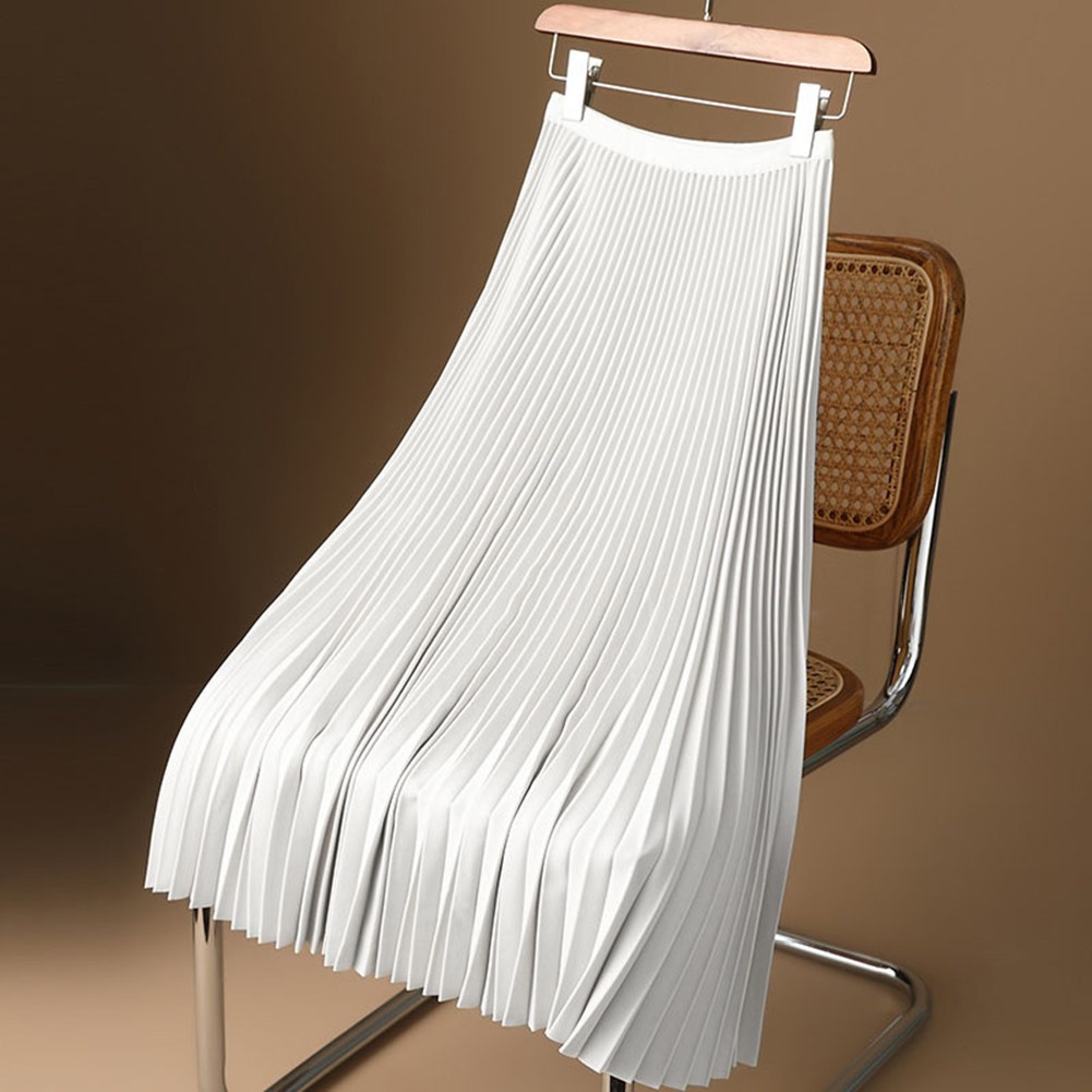 Thin High Waist Pleated Skirt for Women Casual Solid Color Fashion Wear - Picture 5 of 9