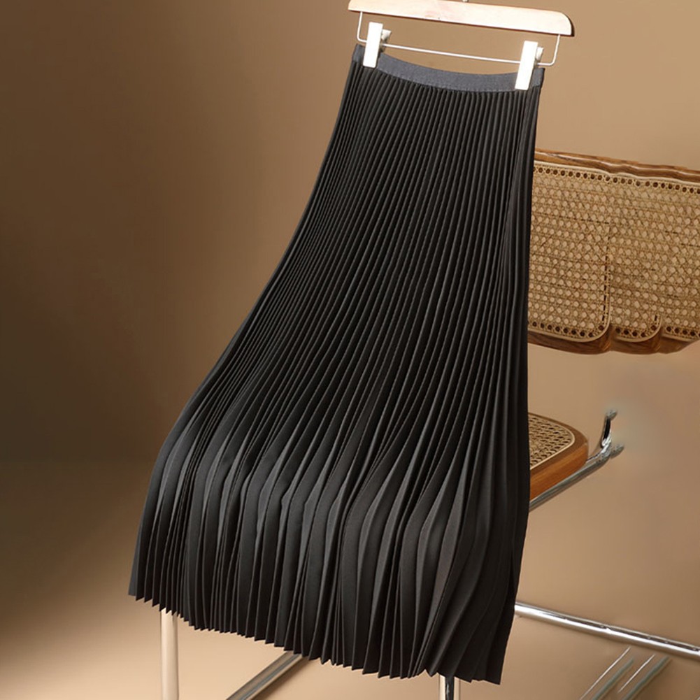 Thin High Waist Pleated Skirt for Women Casual Solid Color Fashion Wear - Picture 6 of 9