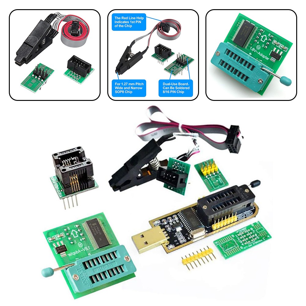 Geekstory Module programmateur USB pour flash EEPROM 24 25 Series clip de test SOIC8 SOP8 pour EEPROM 93CXX/25CXX /24CXX