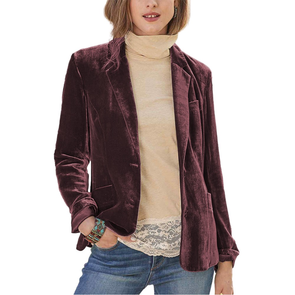 Women Jacket Autumn Long Sleeve Non Strech Outerwear With Pocket Solid Color - Picture 11 of 18