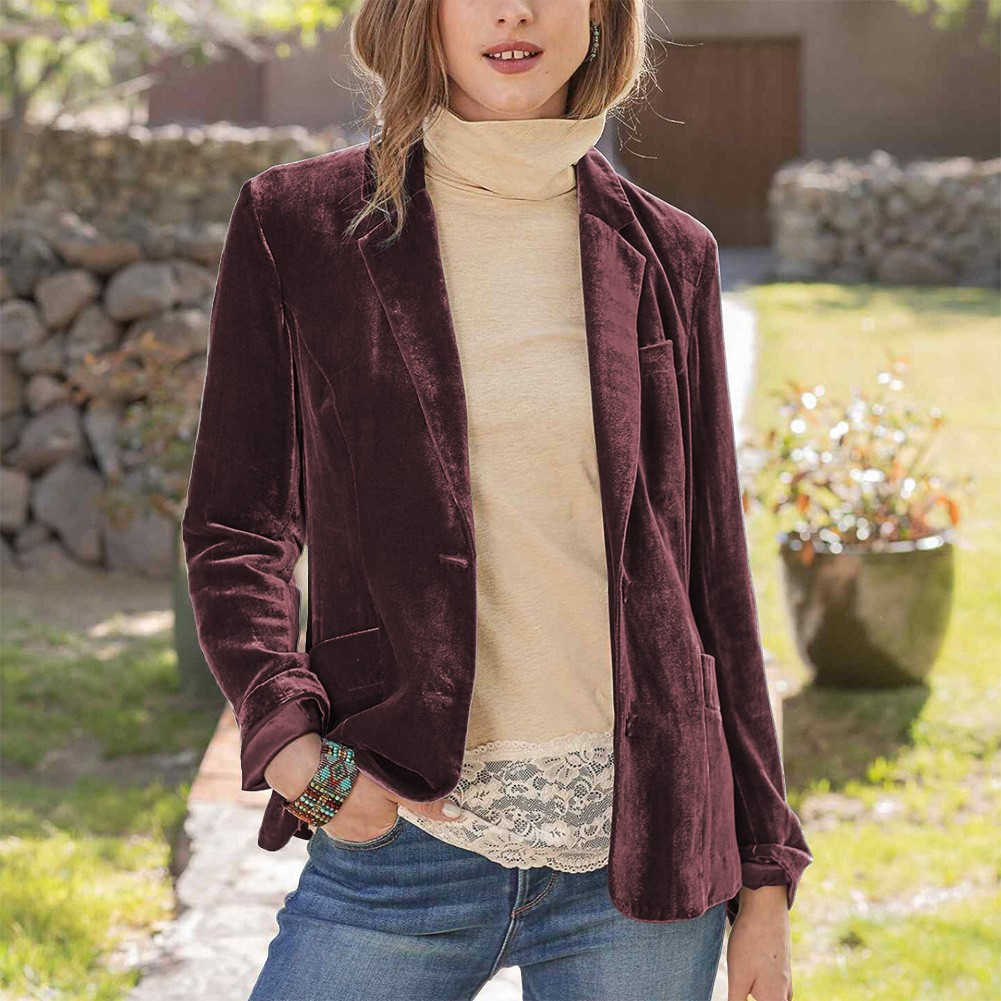 Women Jacket Autumn Long Sleeve Non Strech Outerwear With Pocket Solid Color - Picture 12 of 18