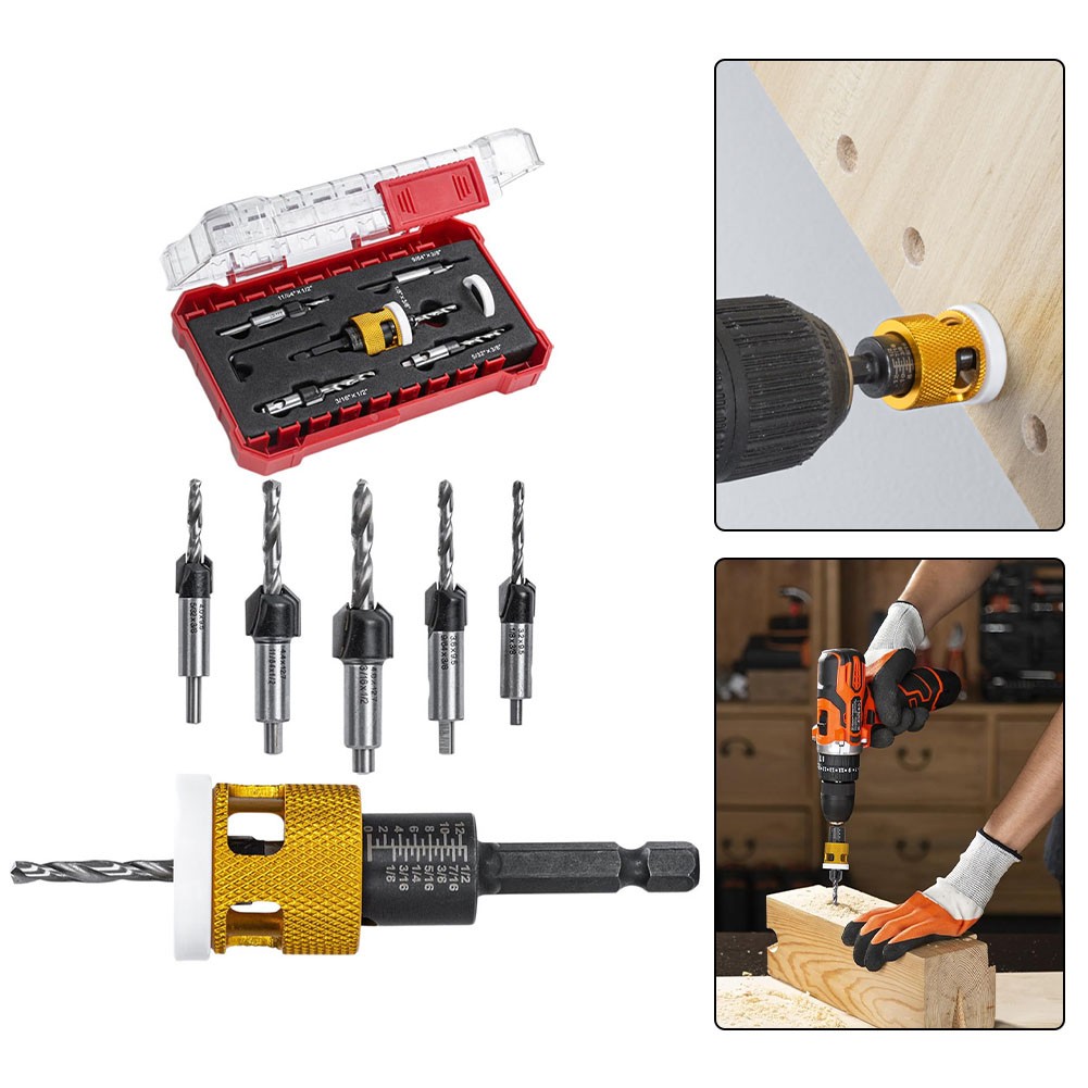 Senkbohrer-Set Aus Hartmetall – Verstellbare Tiefe, Für Holz, Verhindert Verstopfungen, Mit Werkzeug & Box