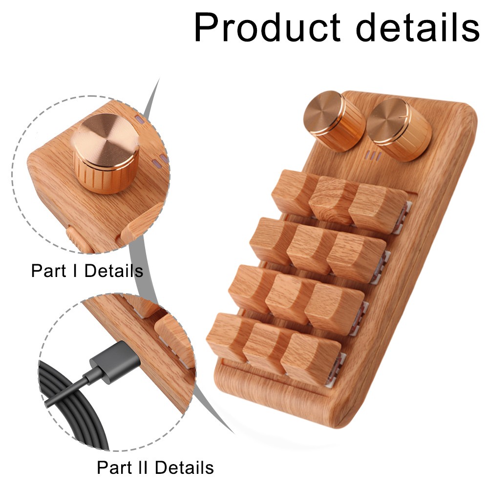 Cordless or Wired Operation on Stylish Brown Wooden Macro Keyboard Model - Picture 1 of 3