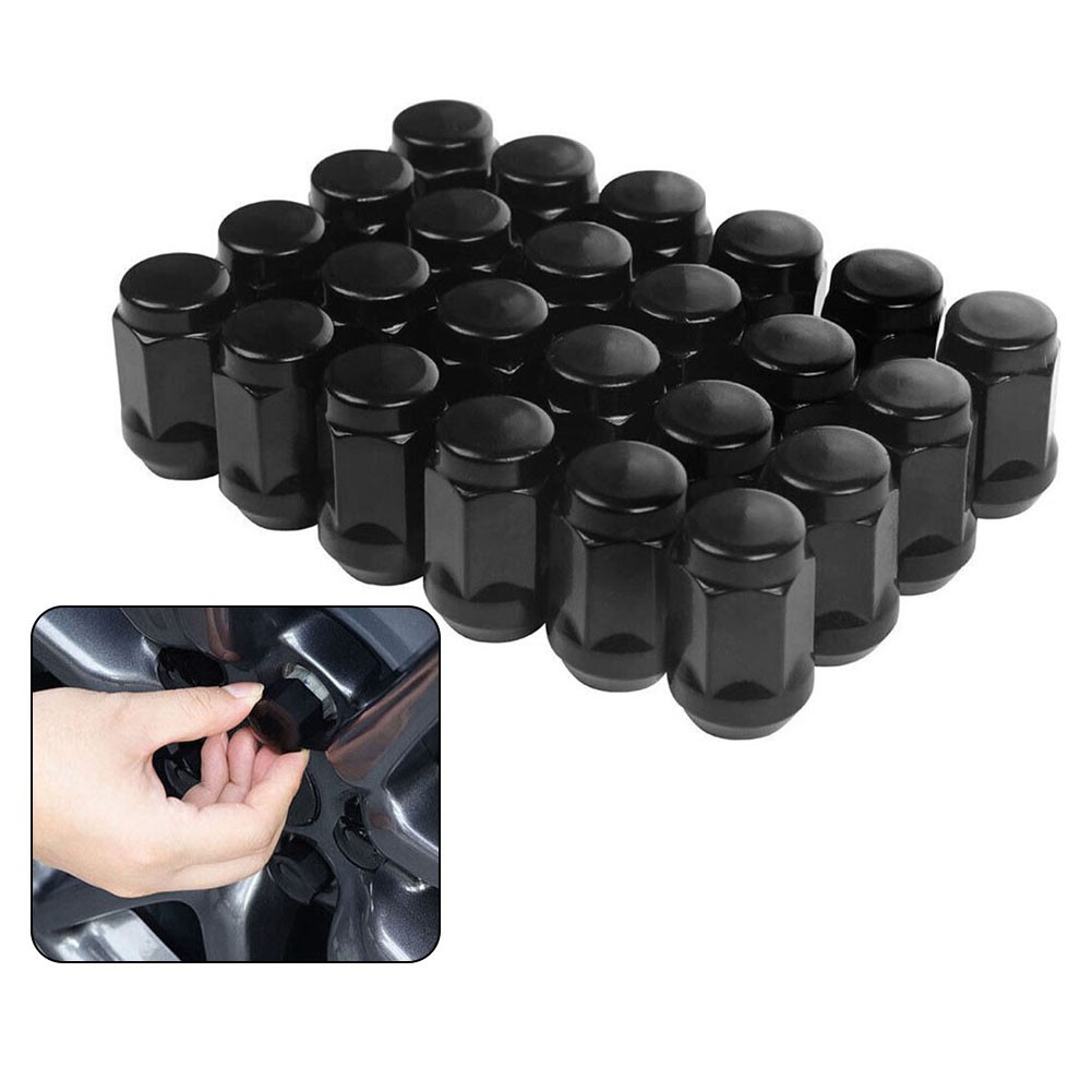 Black Closed End Bulge Acorn Lug Nut Set of 24 Size 12x1 25 Fits Vehicles - Picture 1 of 12
