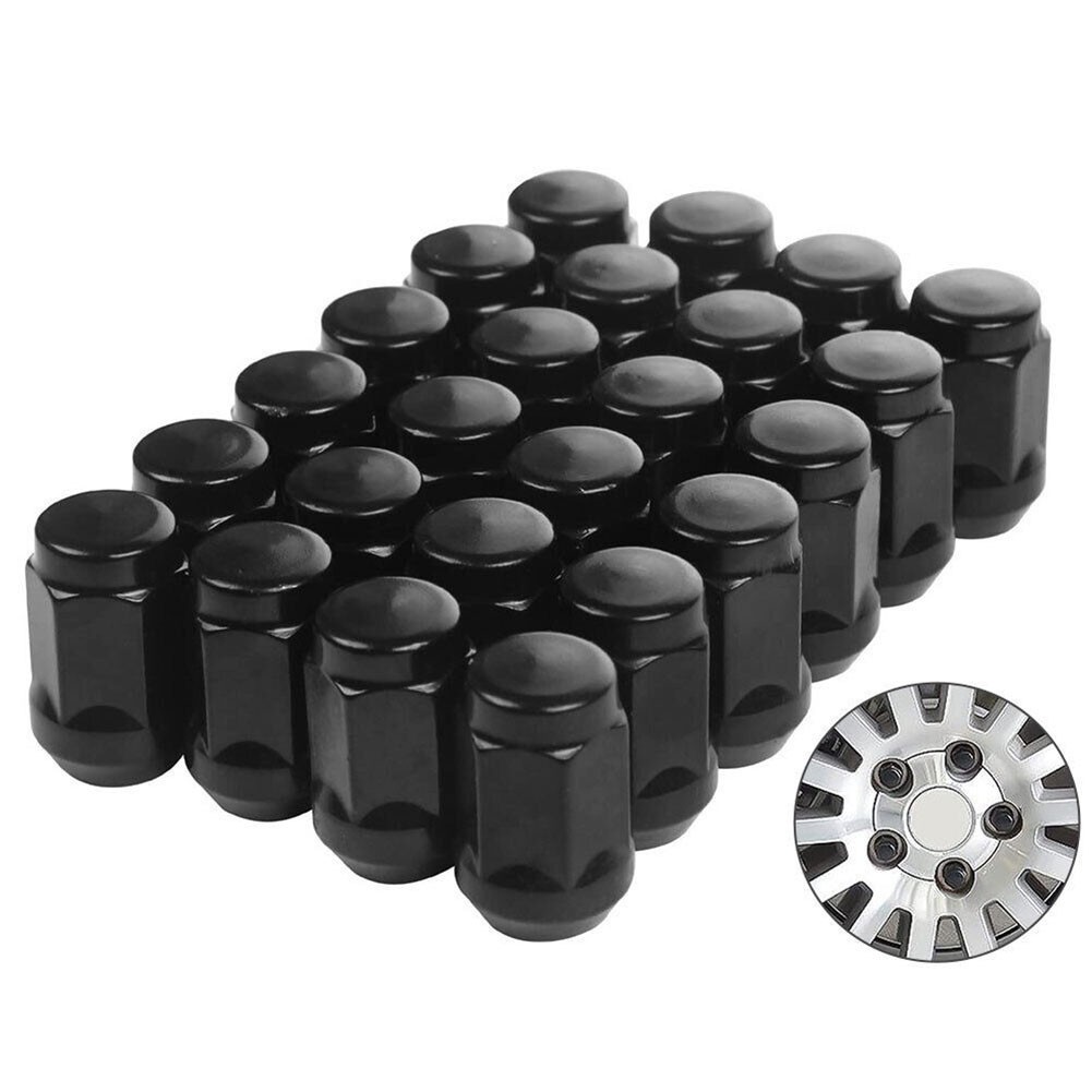 Black Closed End Bulge Acorn Lug Nut Set of 24 Size 12x1 25 Fits Vehicles - Picture 2 of 12