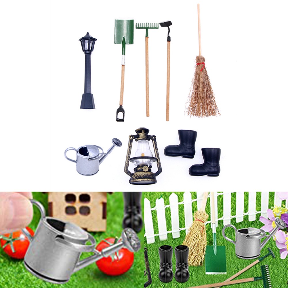 3-teiliges Mini-Gartenwerkzeug-Set 1:12 – Schaufel, Rechen, Hacke Für Puppenhaus & Diorama | Detailierte Deko