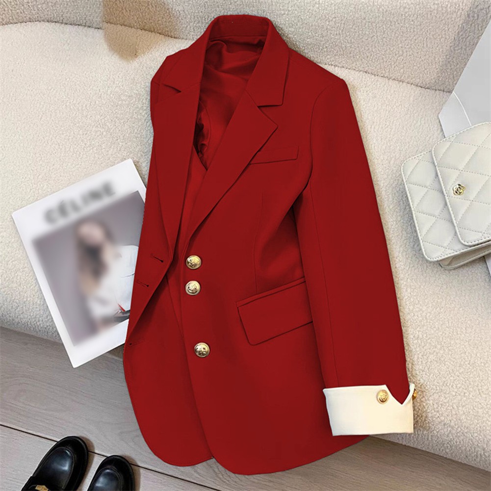 Casual Women's Solid Color Blazer Long Sleeve Jacket for Spring Autumn - Picture 13 of 24