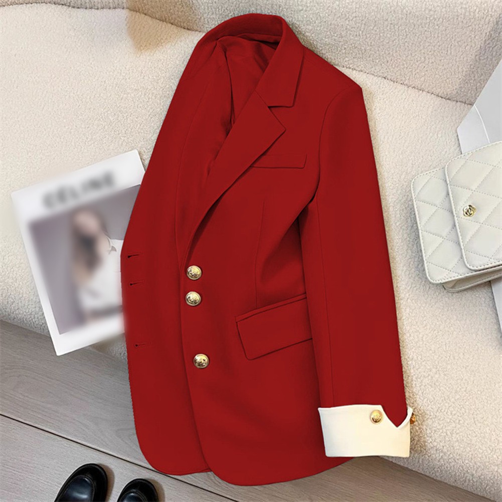 Casual Women's Solid Color Blazer Long Sleeve Jacket for Spring Autumn - Picture 14 of 24