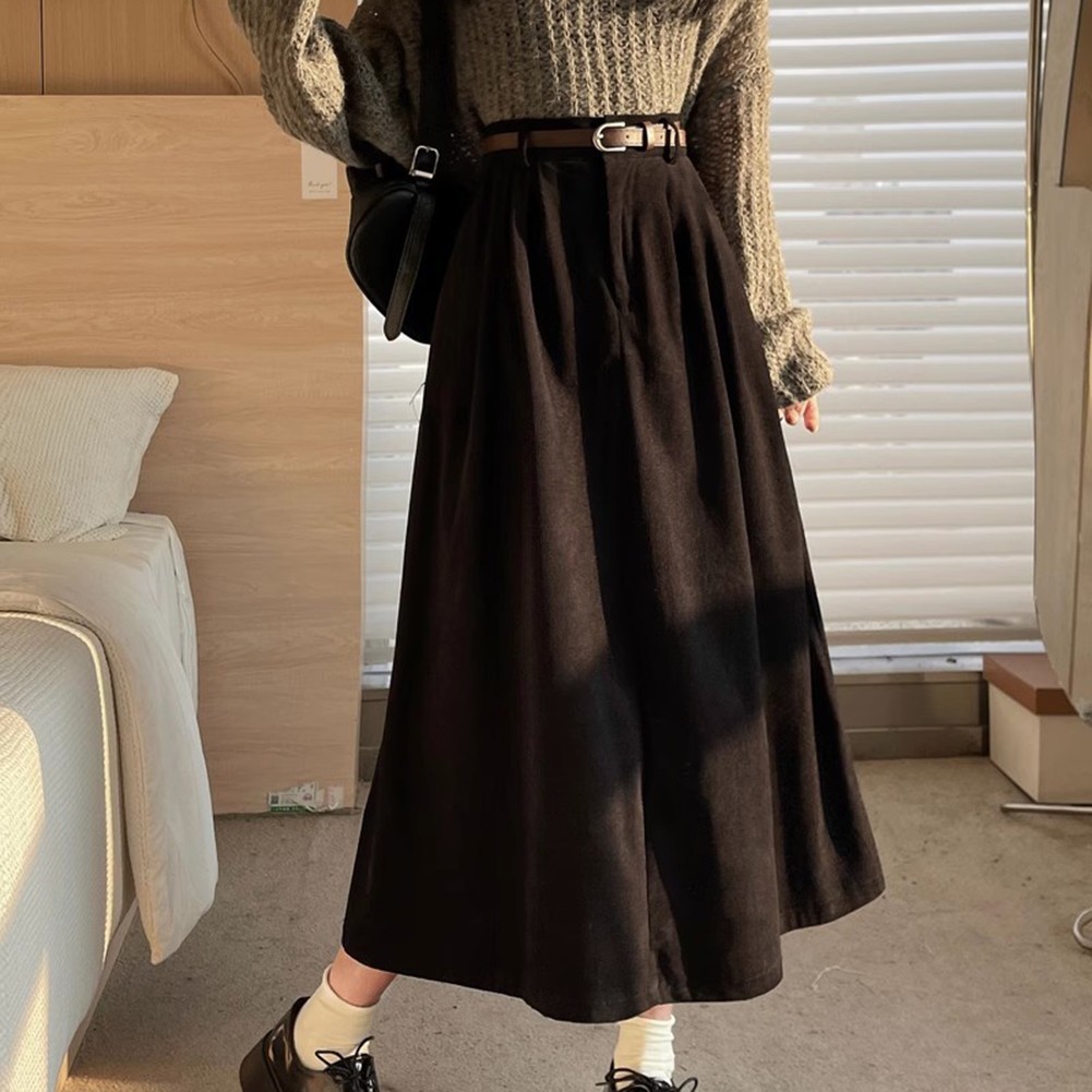 Seasonal Women Pleated A Line Corduroy Skirt Featuring a Matching Belt - Picture 33 of 40