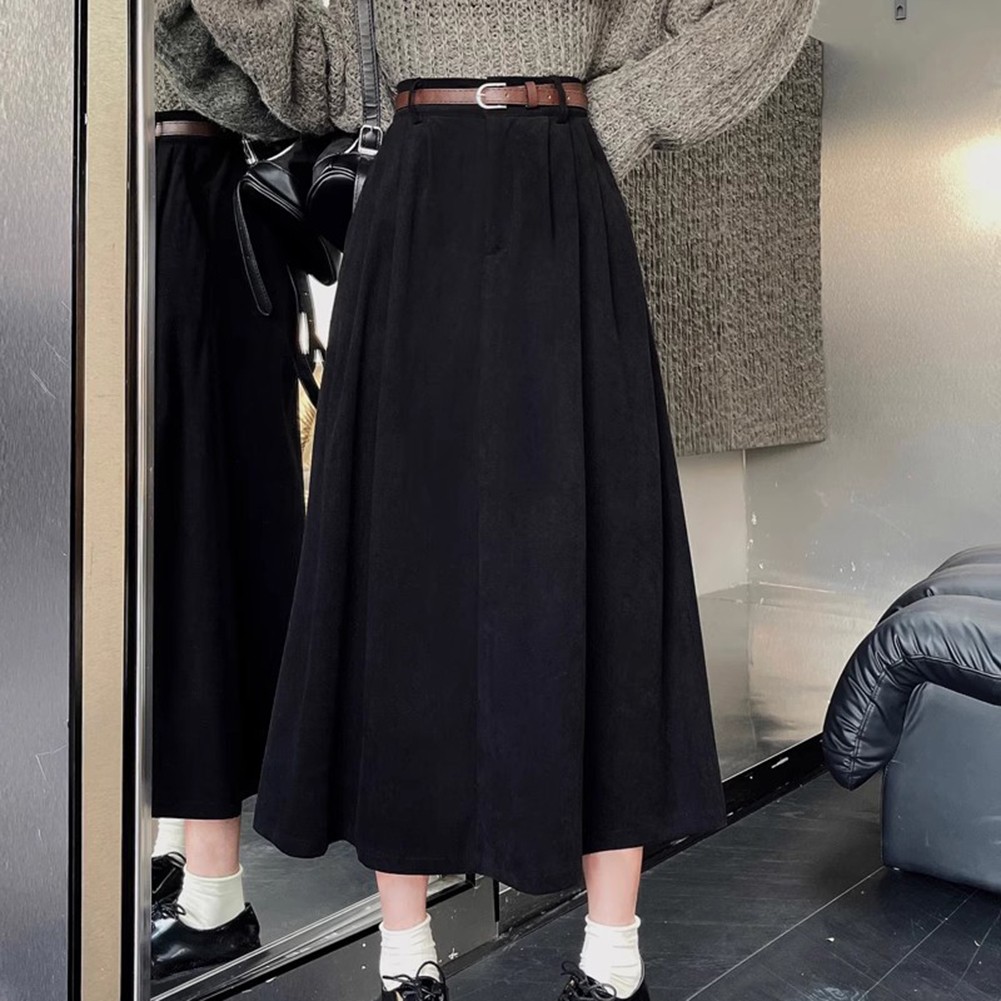 Seasonal Women Pleated A Line Corduroy Skirt Featuring a Matching Belt - Picture 29 of 40