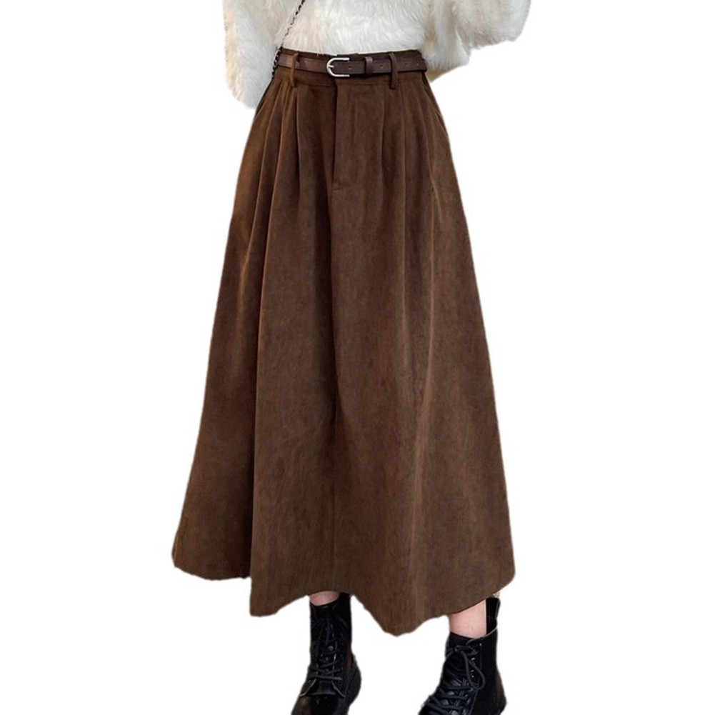 Seasonal Women Pleated A Line Corduroy Skirt Featuring a Matching Belt - Picture 24 of 40