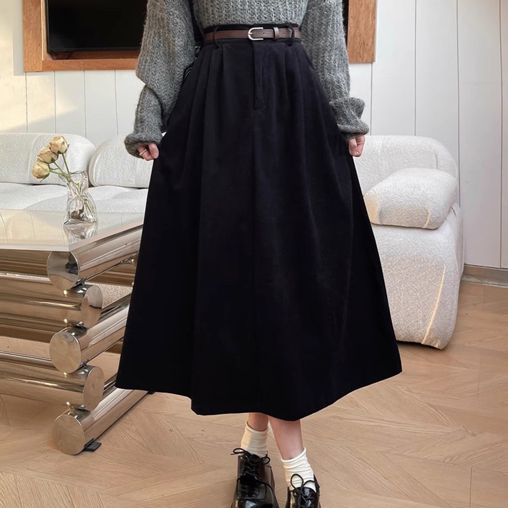 Seasonal Women Pleated A Line Corduroy Skirt Featuring a Matching Belt - Picture 30 of 40