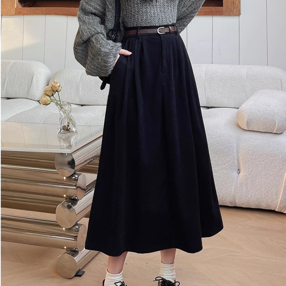 Seasonal Women Pleated A Line Corduroy Skirt Featuring a Matching Belt - Picture 32 of 40