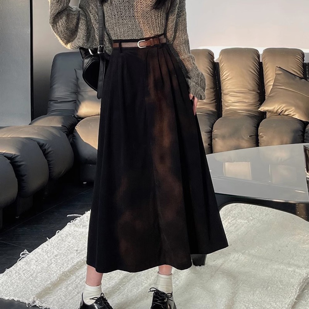 Seasonal Women Pleated A Line Corduroy Skirt Featuring a Matching Belt - Picture 28 of 40