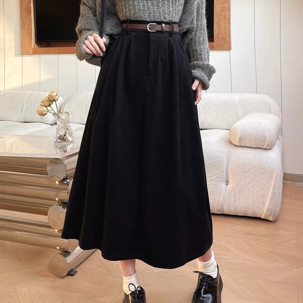 Seasonal Women Pleated A Line Corduroy Skirt Featuring a Matching Belt - Picture 27 of 40