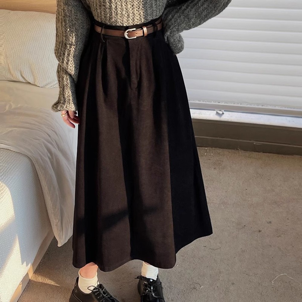 Seasonal Women Pleated A Line Corduroy Skirt Featuring a Matching Belt - Picture 34 of 40