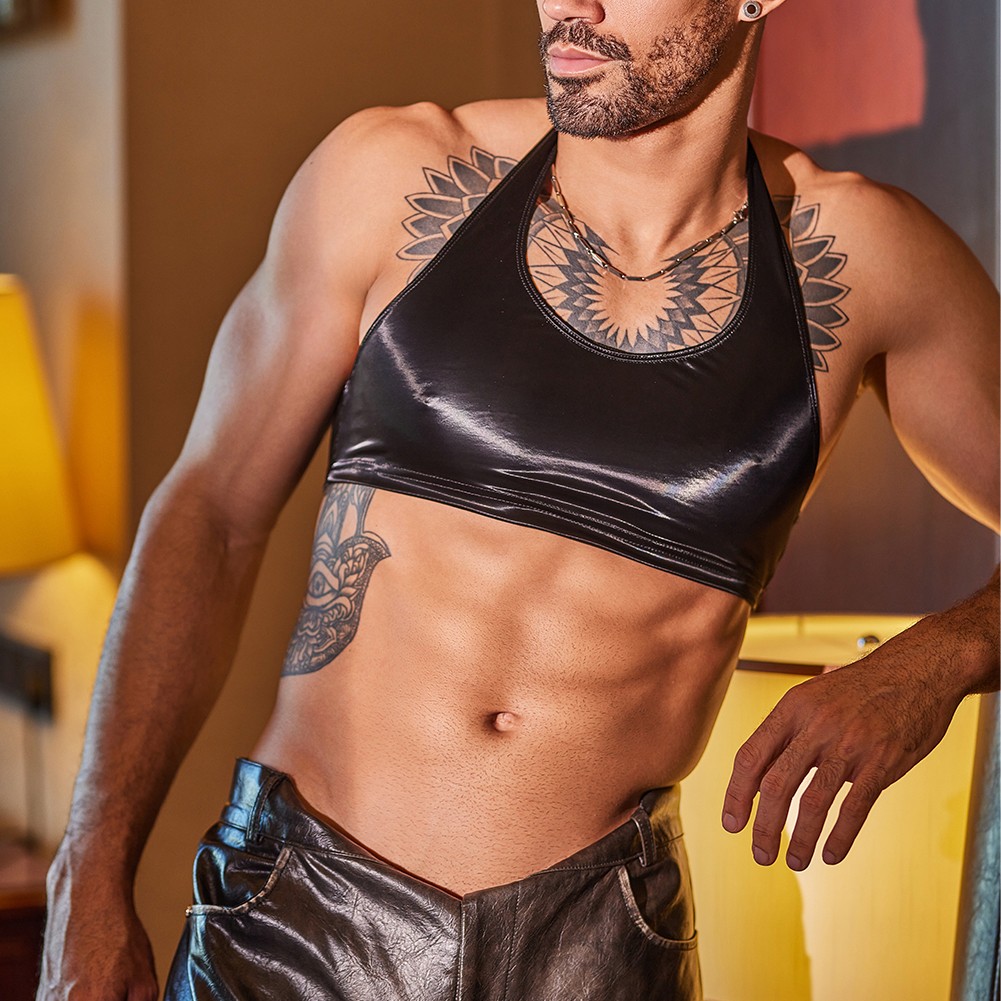 Trendy Men's Backless Gym Vests with Oil Shiny Finish for Street Style - Picture 14 of 20