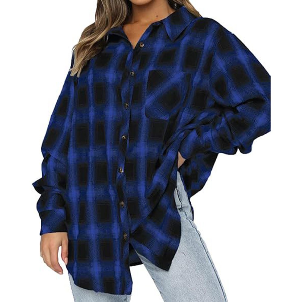 Stylish Womens Long Sleeve Flannel Shirt with Plaid Pattern and Comfort - Picture 13 of 32