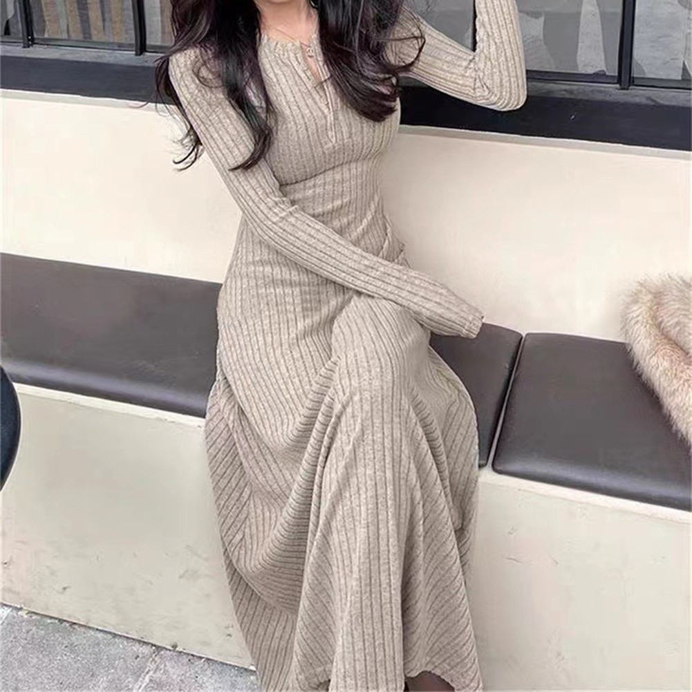 Fashionable Women's Knitted Dress with Long Sleeves for Casual Outings - Picture 40 of 51