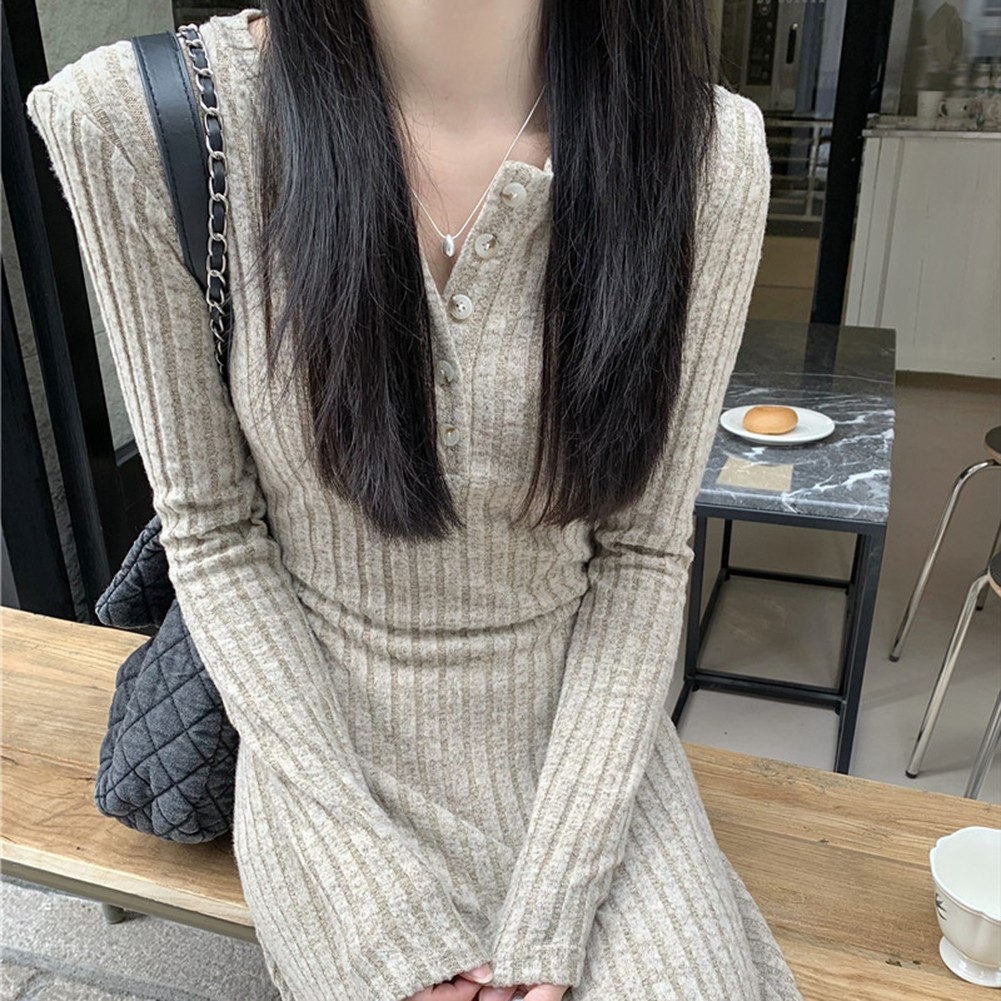 Fashionable Women's Knitted Dress with Long Sleeves for Casual Outings - Picture 44 of 51