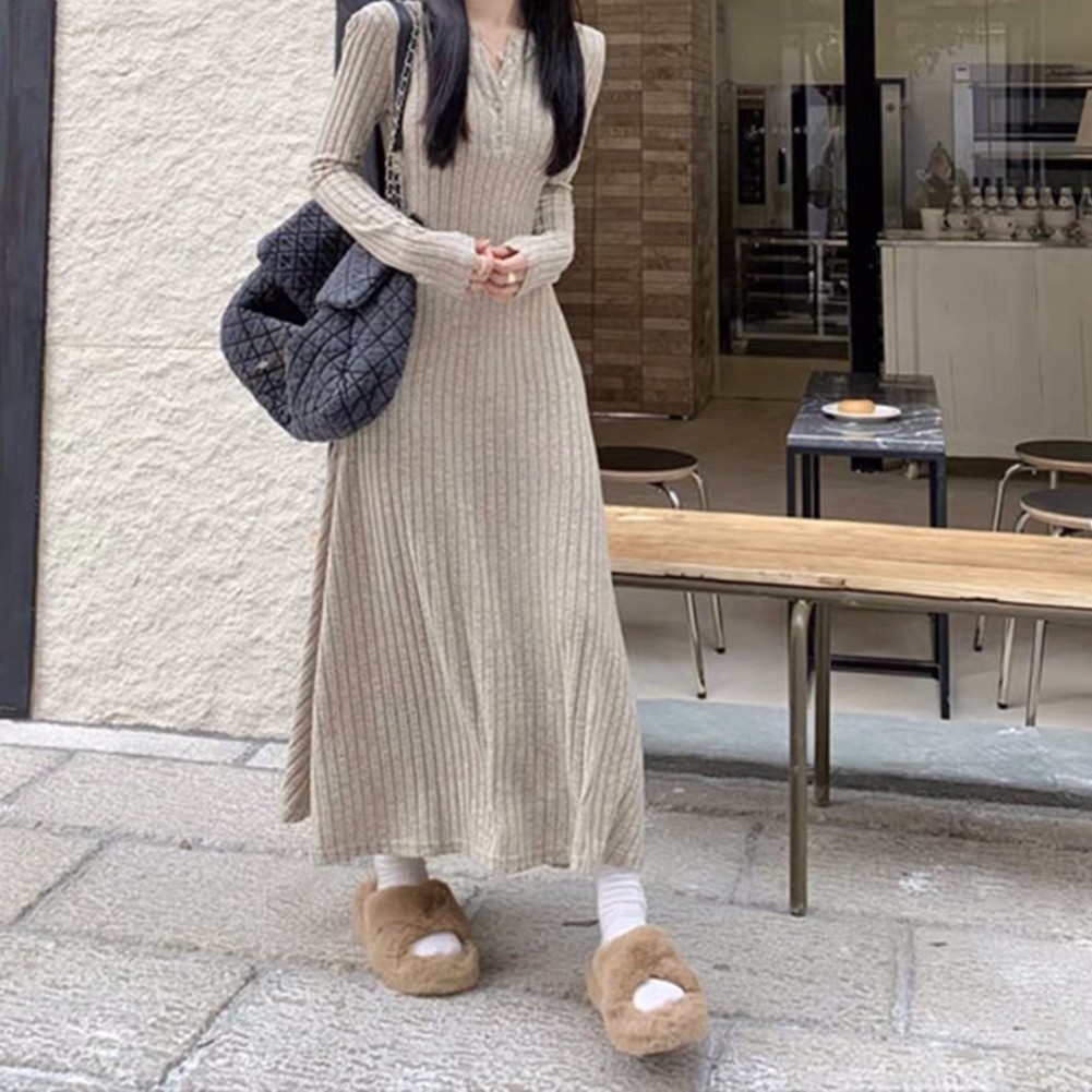 Fashionable Women's Knitted Dress with Long Sleeves for Casual Outings - Picture 51 of 51