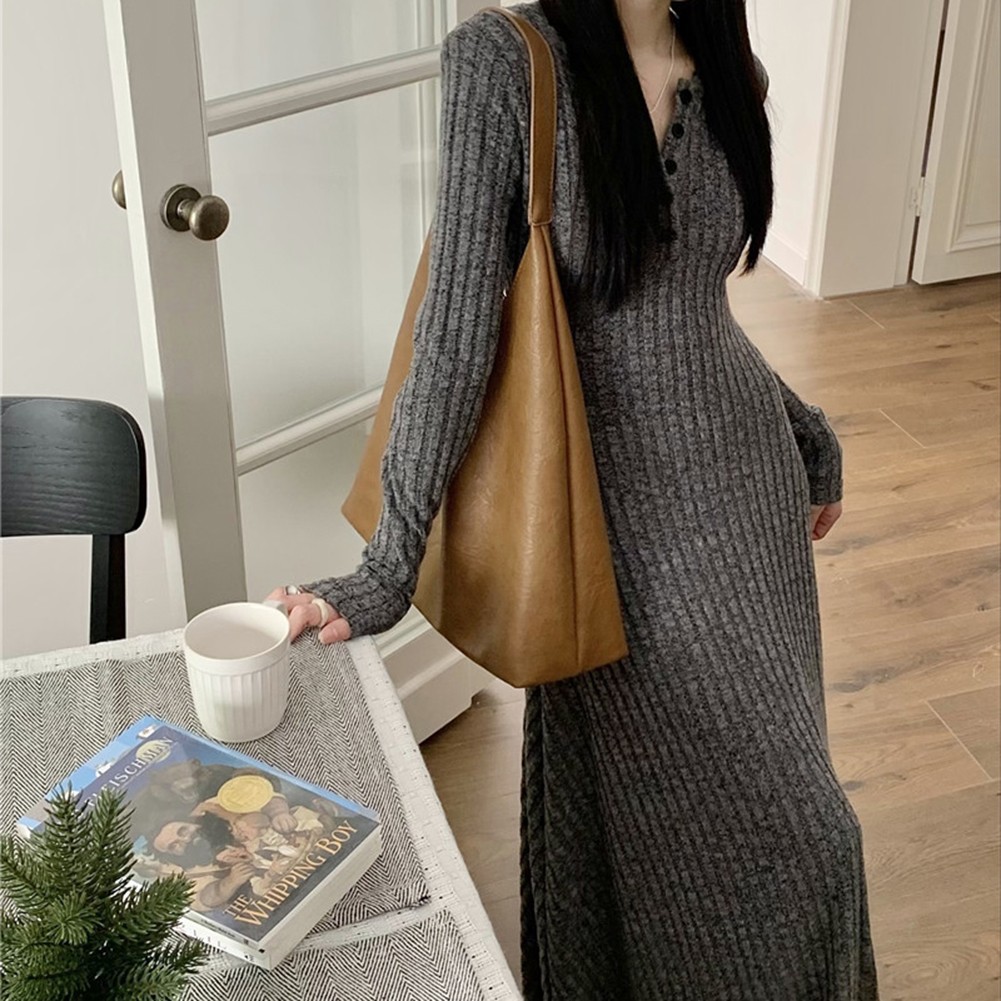 Fashionable Women's Knitted Dress with Long Sleeves for Casual Outings - Picture 35 of 51