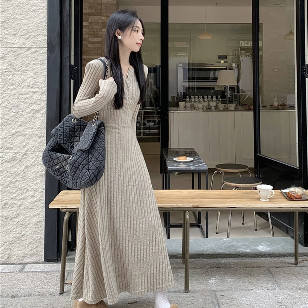 Fashionable Women's Knitted Dress with Long Sleeves for Casual Outings - Picture 43 of 51