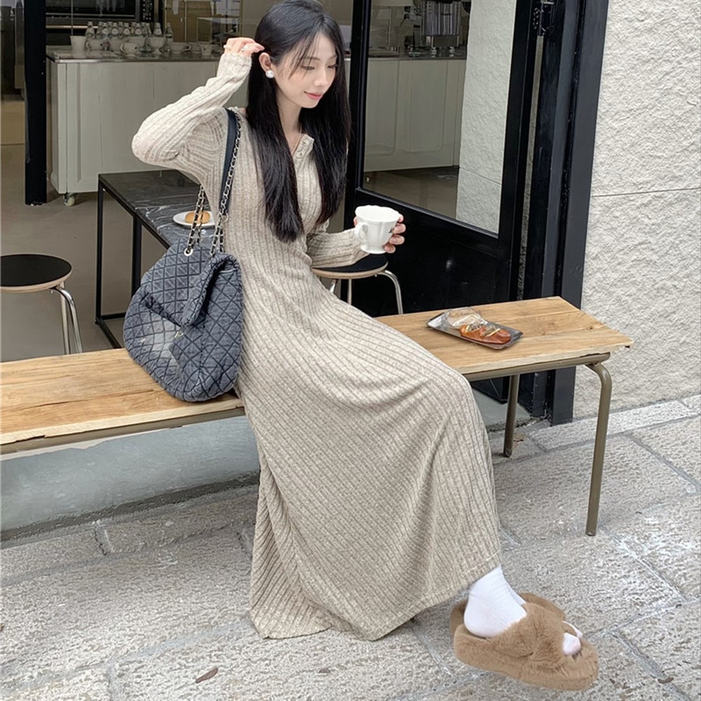 Fashionable Women's Knitted Dress with Long Sleeves for Casual Outings - Picture 48 of 51