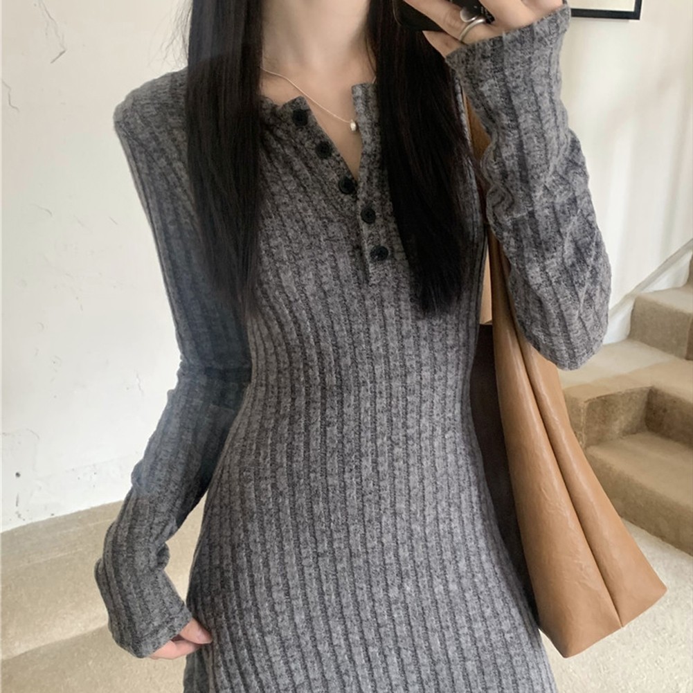 Fashionable Women's Knitted Dress with Long Sleeves for Casual Outings - Picture 36 of 51