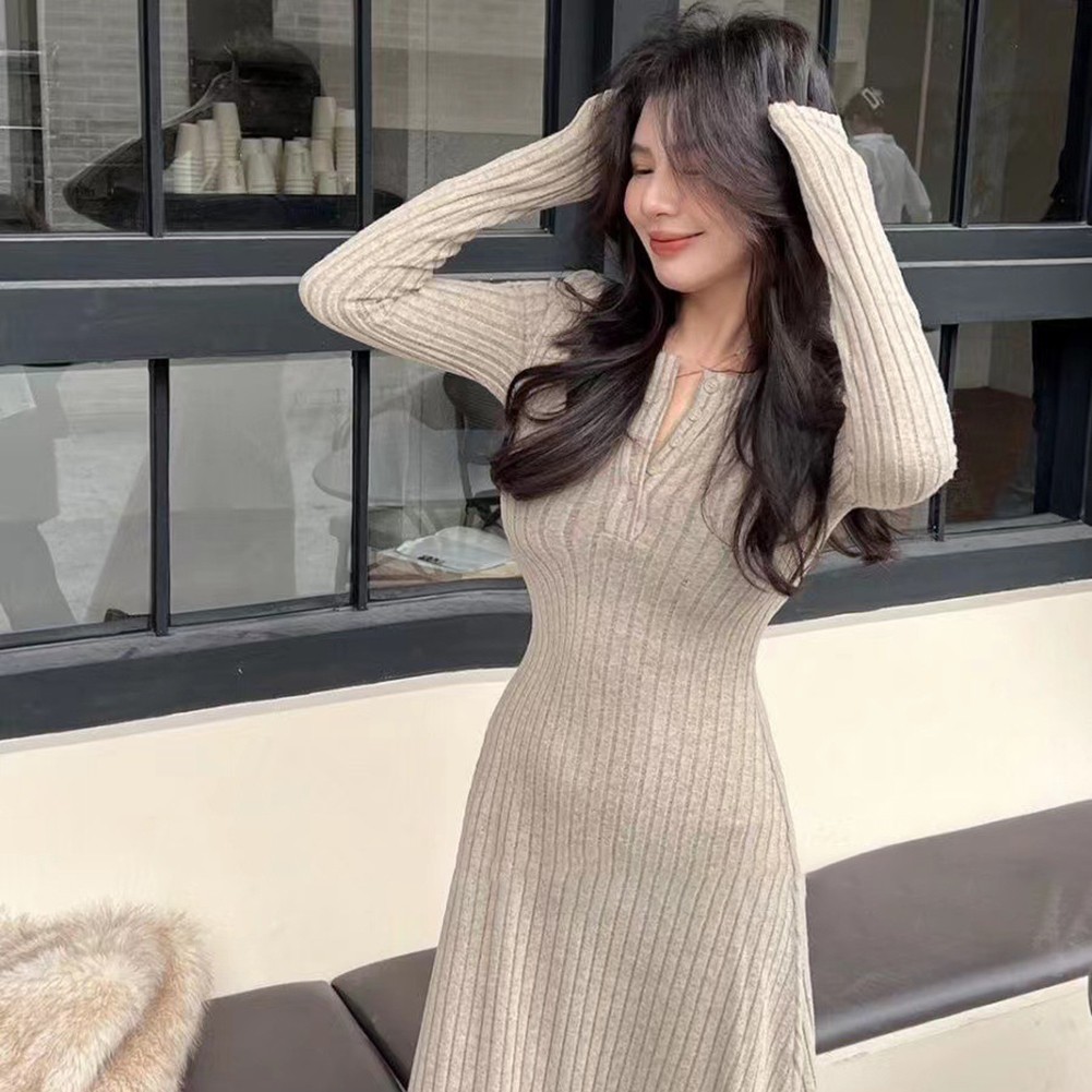 Fashionable Women's Knitted Dress with Long Sleeves for Casual Outings - Picture 47 of 51