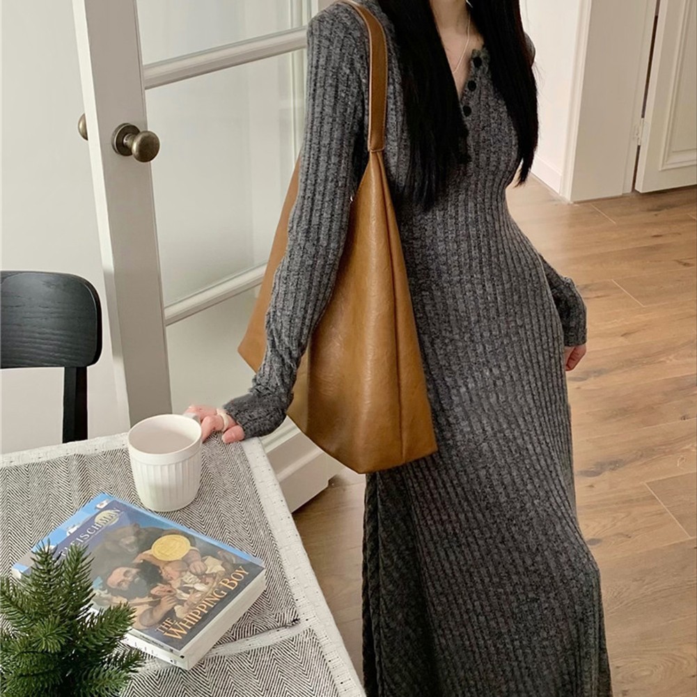 Fashionable Women's Knitted Dress with Long Sleeves for Casual Outings - Picture 39 of 51