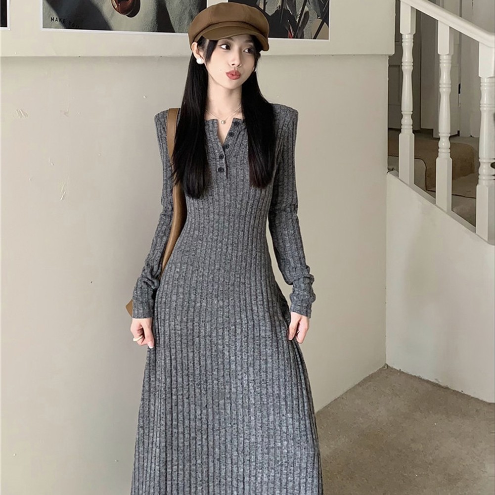 Fashionable Women's Knitted Dress with Long Sleeves for Casual Outings - Picture 30 of 51