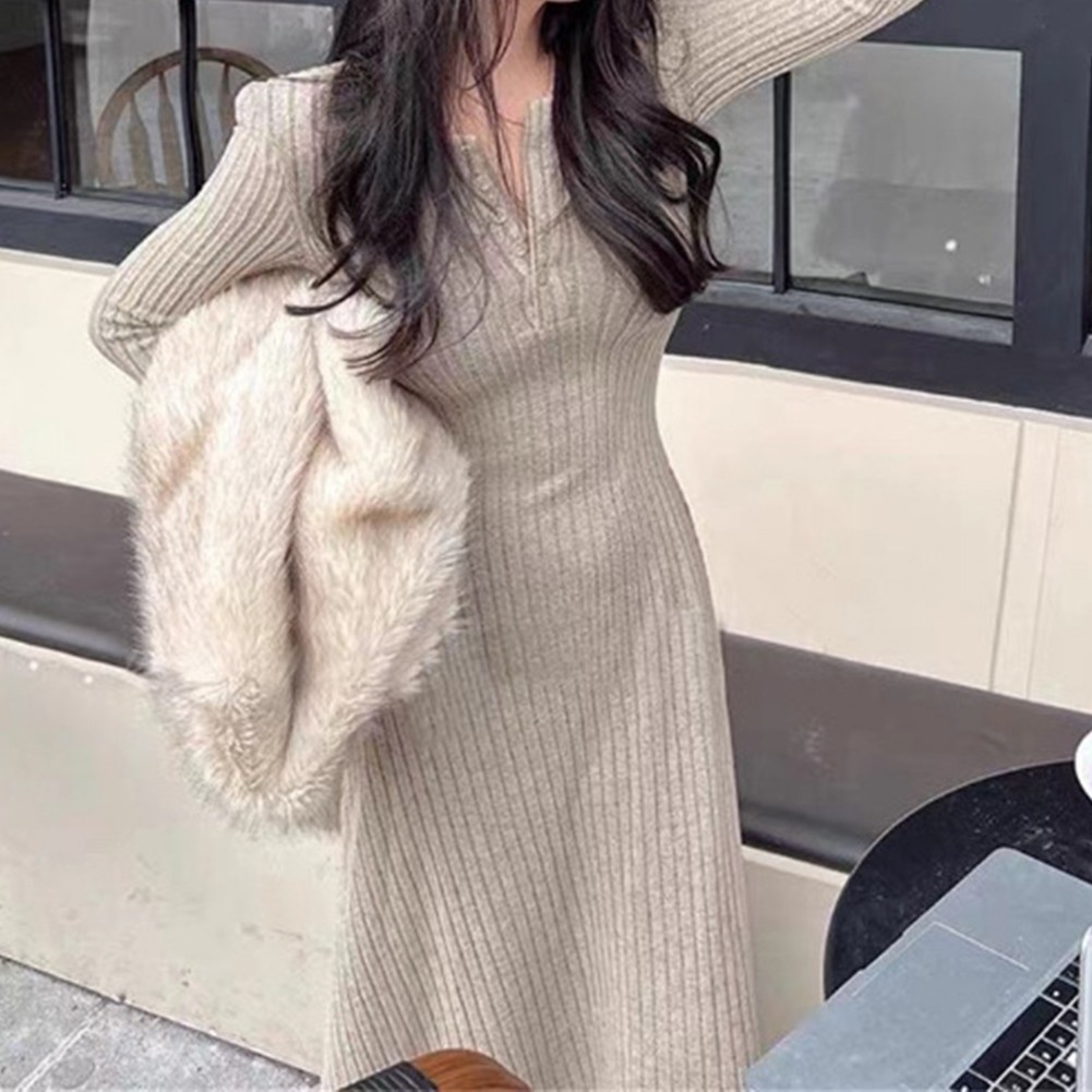 Fashionable Women's Knitted Dress with Long Sleeves for Casual Outings - Picture 46 of 51