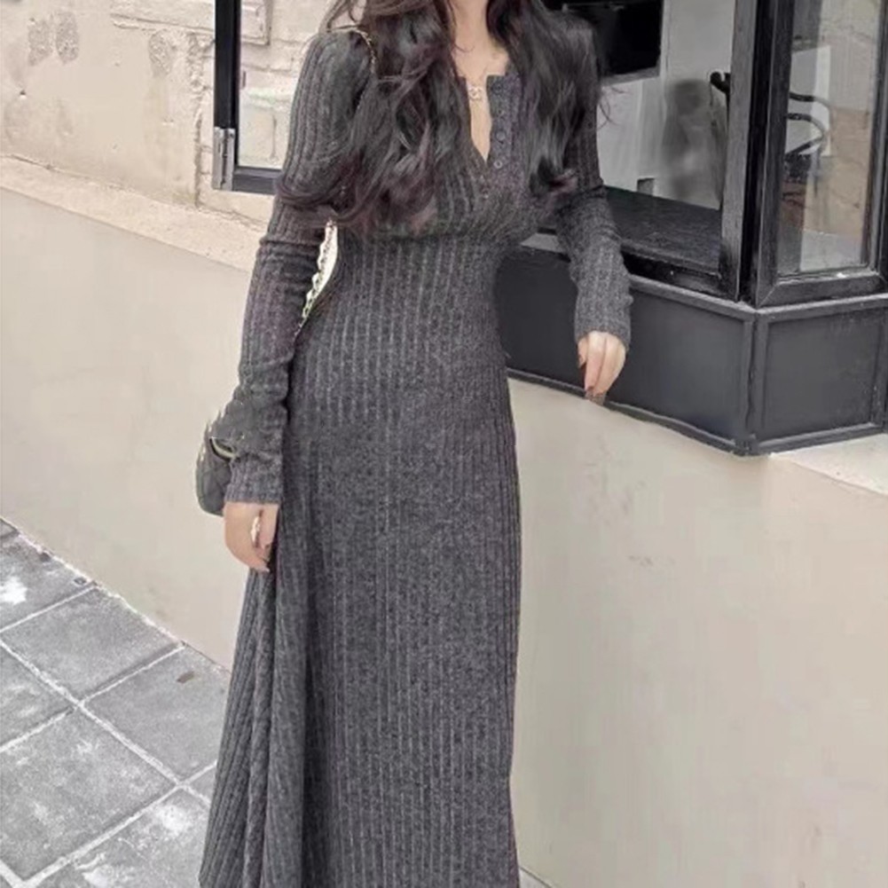 Fashionable Women's Knitted Dress with Long Sleeves for Casual Outings - Picture 32 of 51
