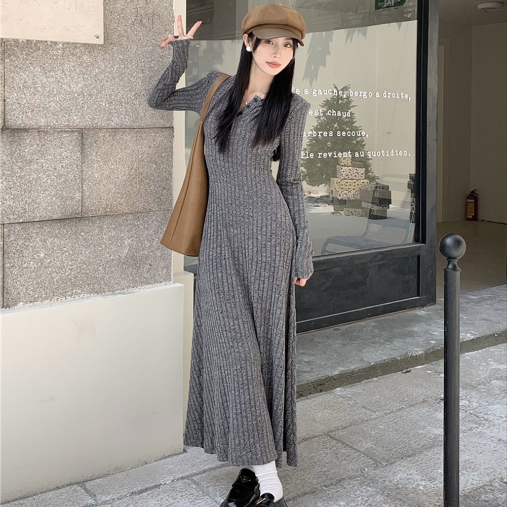 Fashionable Women's Knitted Dress with Long Sleeves for Casual Outings - Picture 31 of 51