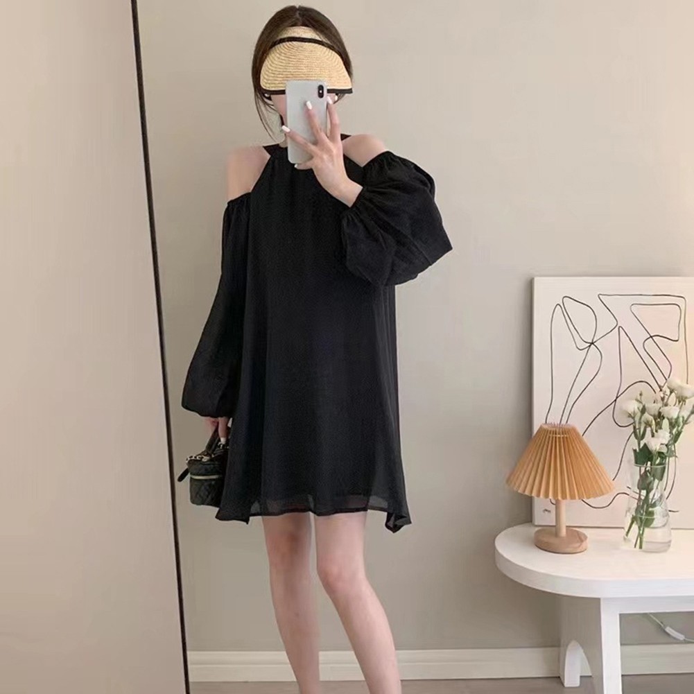 Elegant Off Shoulder Halter Neck Dress for Women in Spring and Autumn Seasons - Picture 35 of 35
