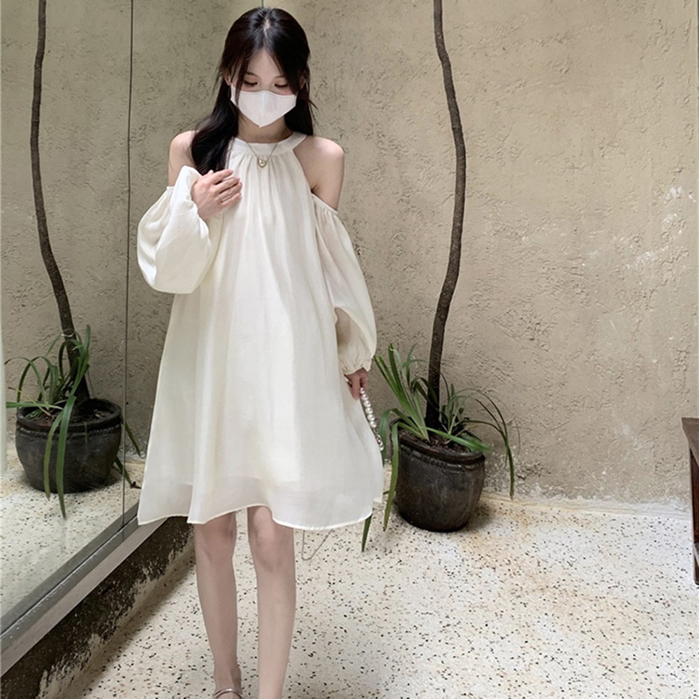 Elegant Off Shoulder Halter Neck Dress for Women in Spring and Autumn Seasons - Picture 27 of 35