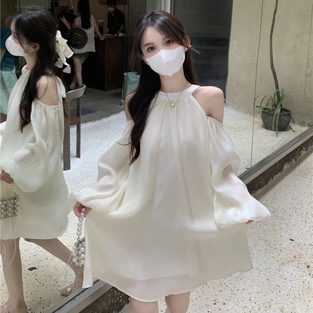 Elegant Off Shoulder Halter Neck Dress for Women in Spring and Autumn Seasons - Picture 22 of 35