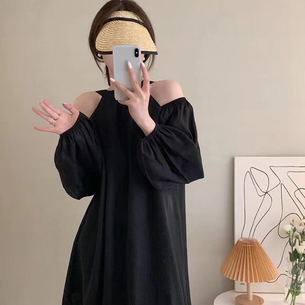 Elegant Off Shoulder Halter Neck Dress for Women in Spring and Autumn Seasons - Picture 33 of 35