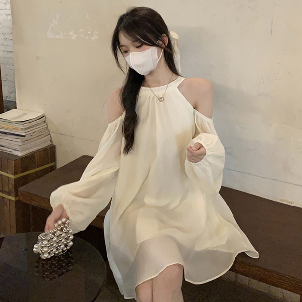 Elegant Off Shoulder Halter Neck Dress for Women in Spring and Autumn Seasons - Picture 20 of 35