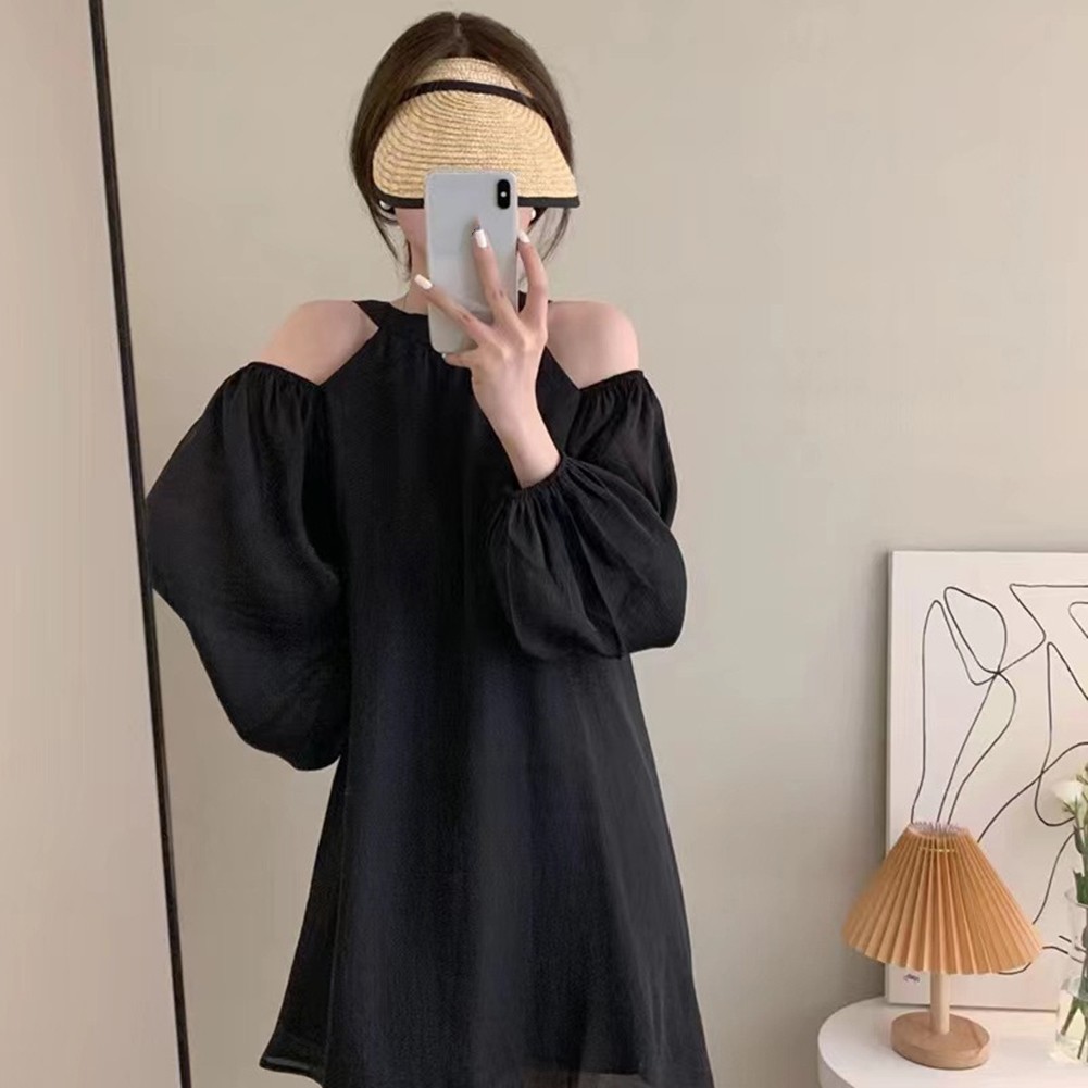 Elegant Off Shoulder Halter Neck Dress for Women in Spring and Autumn Seasons - Picture 31 of 35