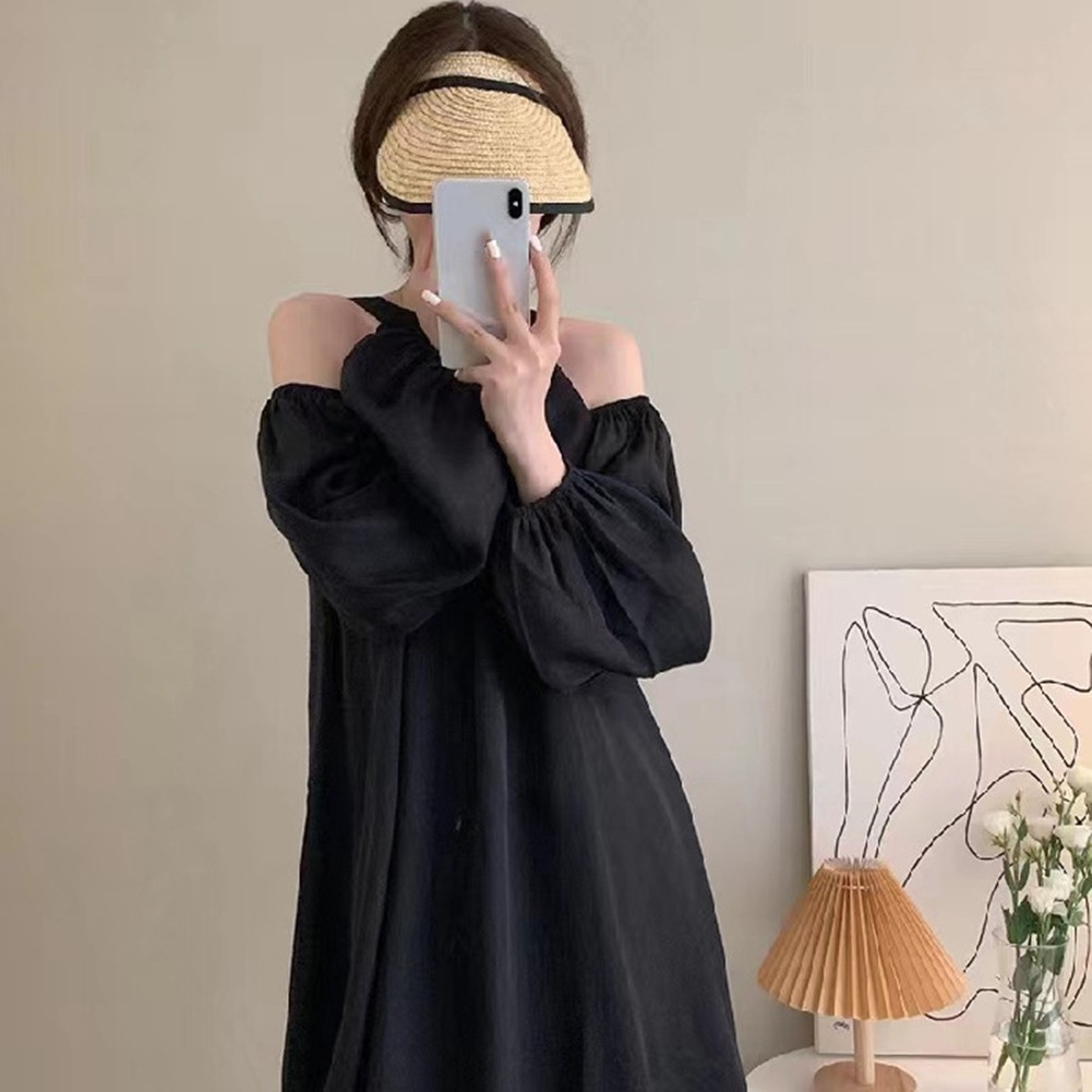 Elegant Off Shoulder Halter Neck Dress for Women in Spring and Autumn Seasons - Picture 32 of 35