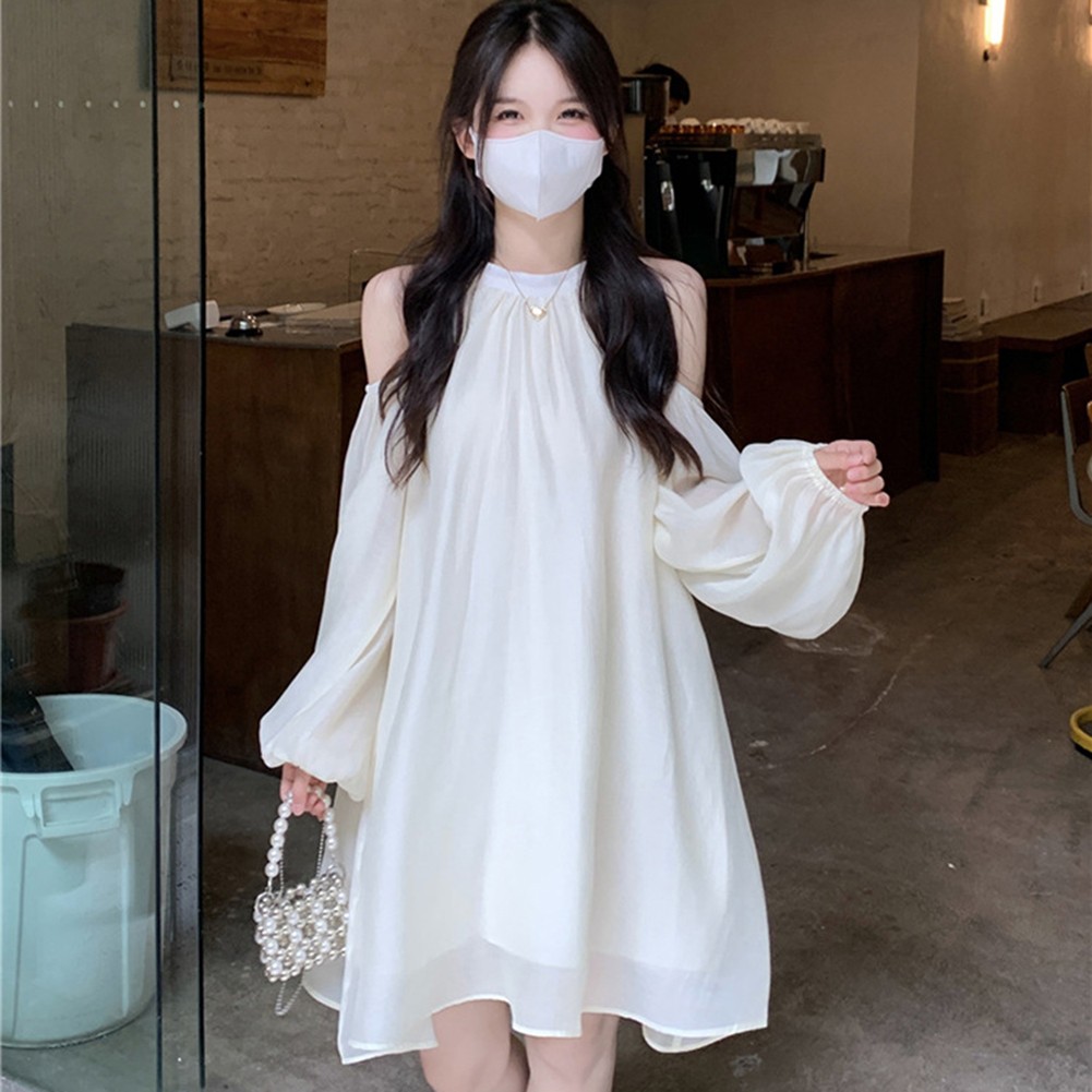 Elegant Off Shoulder Halter Neck Dress for Women in Spring and Autumn Seasons - Picture 30 of 35