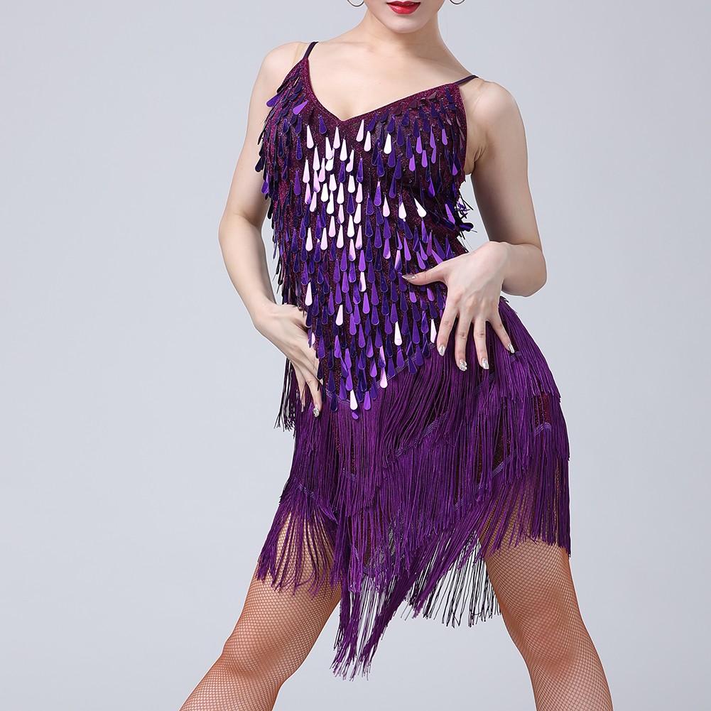 Dazzling Womens Prom Night Dress featuring Suspender Straps and Fringes - Picture 15 of 16