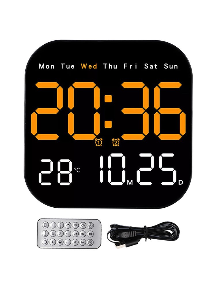Remote Control Digital Wall Clock LED Display with Temperature Date Week